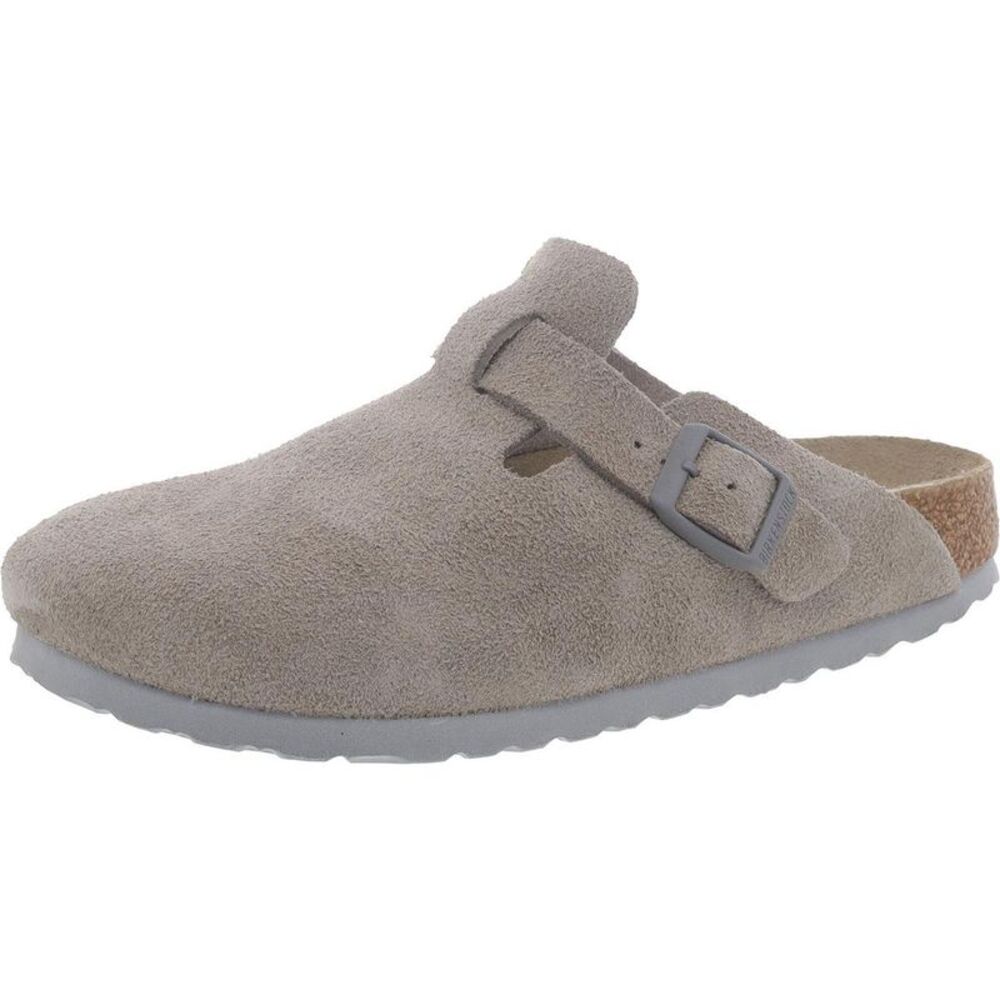 Birkenstock Womens Gray Faux Leather Slip On Flat Mules Shoes New